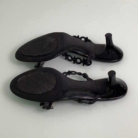 Salvatore Ferragamo kitten heel Leather Patent vinyl strappy sandals SZ 7 B EUC - Picture 15 of 16